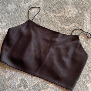 Alice and Olivia Cropped Silk Black Cami, Medium